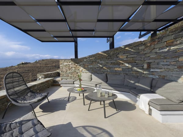 The shady sitting area by the pool.